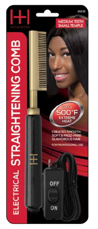 Electric Straightening Comb Medium Teeth Small Temple Head #5533