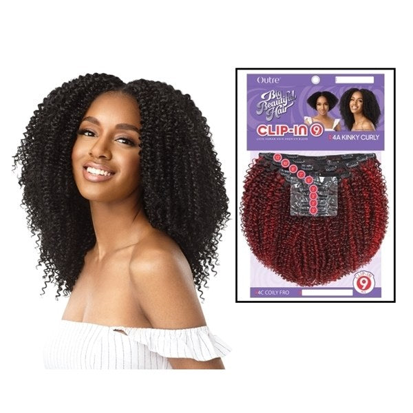 Human Hair Blend Clip-In 9pcs 4A Kinky Curl - # 2R1B/RC