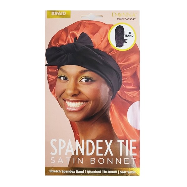 Donna Braid Spandex Tie Satin Bonnet #23207 - Color Assort