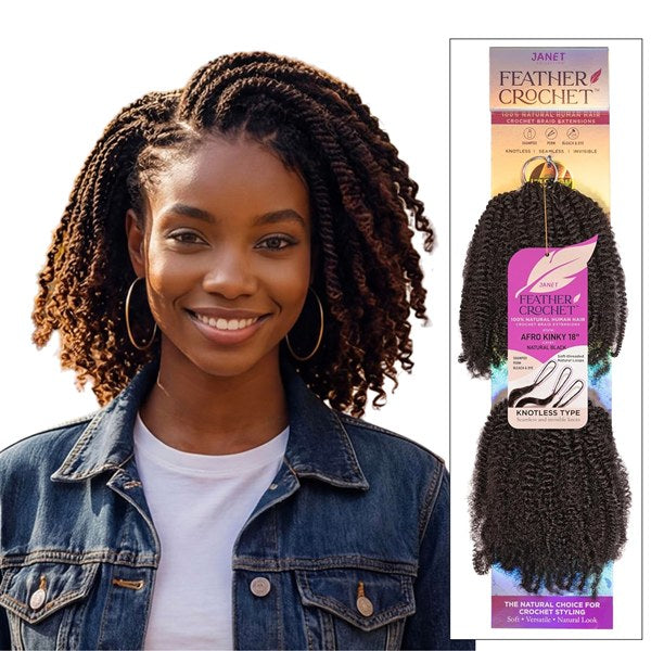 Feather Crochet Braid Extensions - Afro Kinky 18 Inch (Available in various Colors)