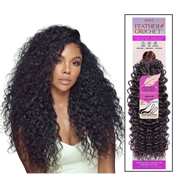 100% Human Hair Feather Crochet Hair Water Wave - 18 Inch - # Natural Black