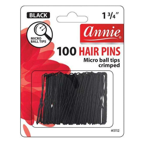 Annie 1 3/4" Hair Pins Ball Tip & Crimped 100ct #3112 - Black