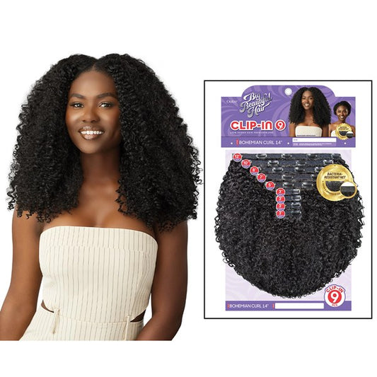Human Hair Blend Clip-In 9pcs Bohemian Curl 14 Inch - # JET BLACK