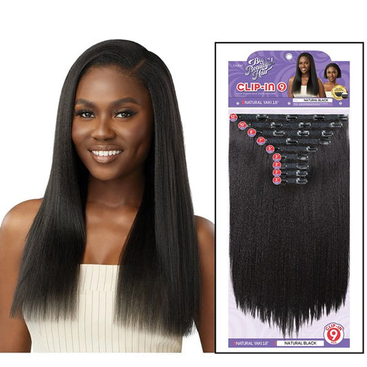 Human Hair Blend Clip-In 9pcs Natural Yaki 18 Inch - # JET BLACK