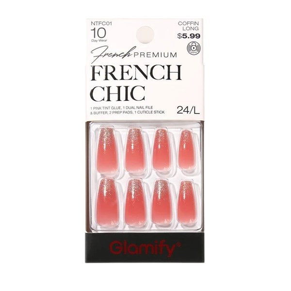 Glamify French Chic Press-On Nails - NTFC01 Coffin Long - 24 Nails