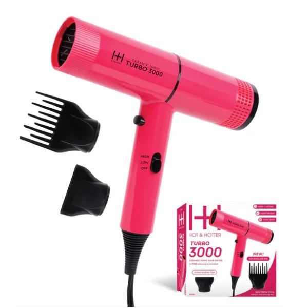 Hot & Hotter Turbo 3000 Ceramic Ionic Hair Dryer #5926 - Pink