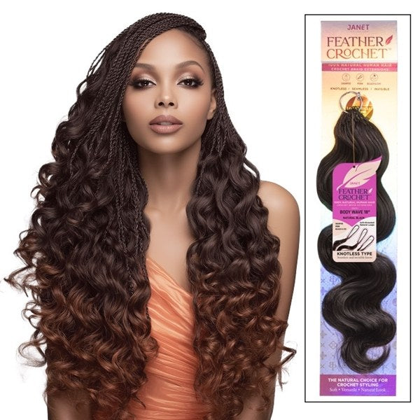 100% Human Hair Feather Crochet Hair Body Wave - 18 Inch - # Medium Auburn