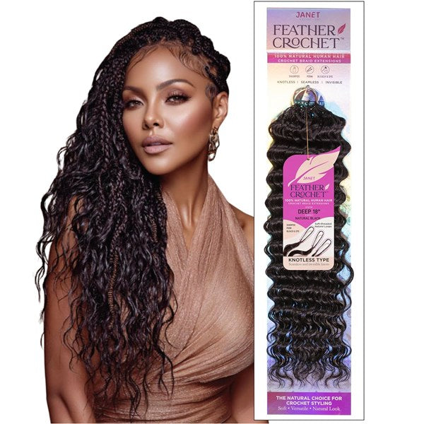 100% Human Hair Feather Crochet Hair Deep Wave - 18 Inch - # Medium Auburn